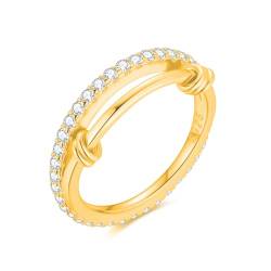 Lisandra Scott Doppel-Eternity-Ring aus 925 Sterlingsilber mit Beweglichen Knoten, Rundum besetzt mit Funkelnden Zirkonia Steinen, Luxuriöser Doppelring für Damen und Frauen (Gold, 52) von Lisandra Scott