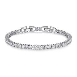 Lisandra Scott Funkelndes Shiny Tennis Armband mit glänzenden Steinchen I Tennisarmband Schmuck für Damen, Frauen und Mädchen mit Steinen I Damenarmband in echter Juweliersqualität (Silber) von Lisandra Scott