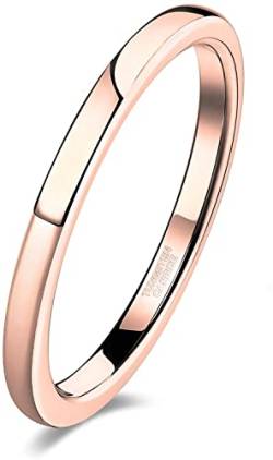 Lisandra Scott Ring Damen Herren Poliert Vorsteckring Stapelring aus Wolfram-Titan | Hochglanzpoliert & Anlaufgeschützt Stapelringe Schlicht mit bequemer Passform Ehering (56, 2mm Rosegold) von Lisandra Scott