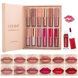 Lishang 12 Farben Lipgloss Lippenstift Set Lip Tint Gloss Matte Nudetöne Wasserdichte Langlebige Flüssigkeit Matt Liquid Lipstick Damen Schminke Frauen Make Up Flüssiger Geburtstag Geschenk von Lishang