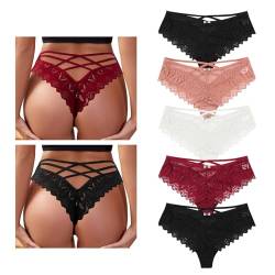 Lishang 5er Pack String Tanga Damen Spitze Strings Tanga Sexy Dessous Niedrige Taille Spitze Unterhosen Damen Slips Unterwäsche Frauen von Lishang