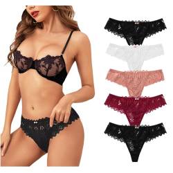 Lishang 5er Pack String Tanga Damen Spitze Strings Tanga Sexy Dessous Niedrige Taille Spitze Unterhosen Damen Slips Unterwäsche Frauen von Lishang