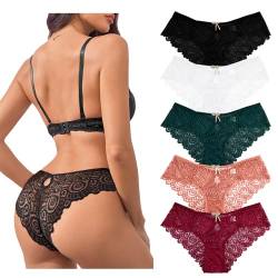 Lishang 5er Pack String Tanga Damen Spitze Unterhosen Niedrige Taille Spitze Strings Tanga Sexy Dessous Thong Frauen Slips Unterwäsche Bikini Panty von Lishang