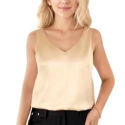 Lishang Tank Top Damen Sommer Silk Satin V-Ausschnitt Ärmellose Top Cami Elegante Oberteile Blusen Shirt Chiffon Blusentop Camisole Tanktop von Lishang