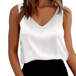 Lishang Tank Top Damen Sommer Silk Satin V-Ausschnitt Ärmellose Top Cami Elegante Oberteile Blusen Shirt Chiffon Blusentop Camisole Tanktop von Lishang