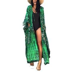 Lishengping Sexy langer Badeanzug für Damen, Retro-Kimono, mit Gürtel, locker, Strand-Kaftan, Coverup, Grün 1, Einheitsgröße von Lishengping