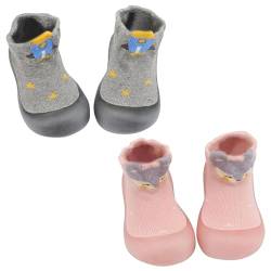 Lishirong Kleinkind Baby Mädchen Socke Schuh Elastische Indoor Slipper Infant Erste Cartoon Katzen Weiche Sohle Gummi Schuhe Erste Schuhe 1 Jahr (Pink, 20) von Lishirong