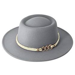 Lisianthus Fedora-Hut mit breiter Krempe und Gürtelschnalle für Damen, Hellgrau, Medium von Lisianthus