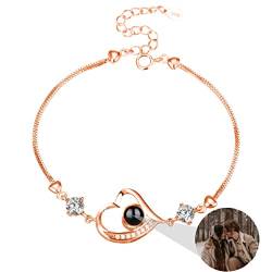 Liskanap 925 Sterling Silber Personalisierte Foto Armband mit Bild Projektion Armband im Stein Ich liebe dich Armband 100 Sprachen für Damen Herz Denkmal der Liebe Schmuckgeschenk (RoseGold-Herz 1) von Liskanap