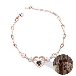 Liskanap 925 Sterling Silber Personalisierte Foto Armband mit Bild Projektion Armband im Stein Ich liebe dich Armband 100 Sprachen für Damen Herz Denkmal der Liebe Schmuckgeschenk (RoseGold-Herz 3) von Liskanap