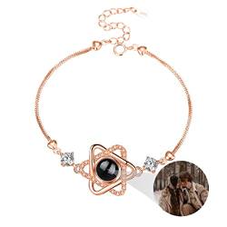 Liskanap 925 Sterling Silber Personalisierte Foto Armband mit Bild Projektion Armband im Stein Ich liebe dich Armband 100 Sprachen für Damen Herz Denkmal der Liebe Schmuckgeschenk (RoseGold-Stern) von Liskanap