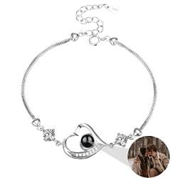 Liskanap 925 Sterling Silber Personalisierte Foto Armband mit Bild Projektion Armband im Stein Ich liebe dich Armband 100 Sprachen für Damen Herz Denkmal der Liebe Schmuckgeschenk (Silber-Herz 1) von Liskanap