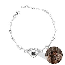 Liskanap 925 Sterling Silber Personalisierte Foto Armband mit Bild Projektion Armband im Stein Ich liebe dich Armband 100 Sprachen für Damen Herz Denkmal der Liebe Schmuckgeschenk (Silber-Herz 3) von Liskanap