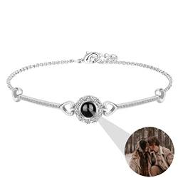 Liskanap 925 Sterling Silber Personalisierte Foto Armband mit Bild Projektion Armband im Stein Ich liebe dich Armband 100 Sprachen für Damen Herz Denkmal der Liebe Schmuckgeschenk (Silber-Runden 1) von Liskanap