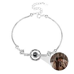 Liskanap 925 Sterling Silber Personalisierte Foto Armband mit Bild Projektion Armband im Stein Ich liebe dich Armband 100 Sprachen für Damen Herz Denkmal der Liebe Schmuckgeschenk (Silber-Runden 2) von Liskanap