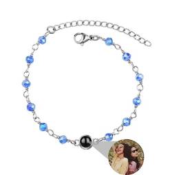 Liskanap Benutzerdefinierte Foto Armband, Personalisierte Runde Perle Projektion Armband mit Eigenen Bild im Stein, Lupe Foto Armbänder, Verstecktem Fotoarmband für Frauen Damen Freundschaft von Liskanap