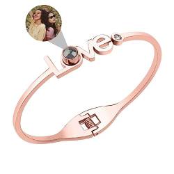 Liskanap Personalisierte Foto Armband Rund/Herz Projektion Armband mit Eigenen Bild im Stein Lupe Foto Armbänder Verstecktem Fotoarmband für Frauen Damen Freundschaft Silber Rose Gold Einstellbar von Liskanap