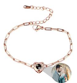 Personalisierte Foto Armband Herz Projektion Armband mit Bild im Stein Einstellbar Ich Liebe Dich Armband 100 Sprachen für Damen Frauen Freundschaft Weihnachten Denkmal Geschenk Silber Rose Gold von Liskanap