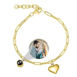 Personalisierte Foto Armband Projektionsarmband mit Bild im Stein Ich Liebe Dich Armband 100 Sprachen für Damen Paar Runde kugel Herz Projektion Armband Freundschaft Denkmal Geschenk Silber RoseGold von Liskanap