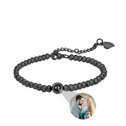 Personalisierte Foto Armband Rund Perle Projektion Armband mit Versteckte Bild im Stein Ich liebe dich Armband 100 Sprachen für Damen Freunde Weihnachten Gedenkfeier Geschenk Silber RoseGold Schwarz von Liskanap