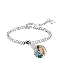 Personalisierte Foto Armband Rund Perle Projektion Armband mit Versteckte Bild im Stein Ich liebe dich Armband 100 Sprachen für Damen Freunde Weihnachten Gedenkfeier Geschenk Silber RoseGold Schwarz von Liskanap