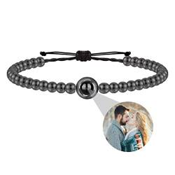 Personalisierte Foto Armband Rund Perle Projektion Armband mit Versteckte Bild im Stein Ich liebe dich Armband 100 Sprachen für Damen Herren Freunde Paar Gedenkfeier Geschenk Silber RoseGold Schwarz von Liskanap