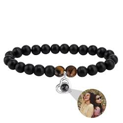 Personalisierte Foto Armband Rund Perle Projektion Armband mit Versteckte Bild im Stein Ich liebe dich Armband 100 Sprachen für Damen Herren Freunde Paar Vatertag Graduierung Memorial Geschenk von Liskanap