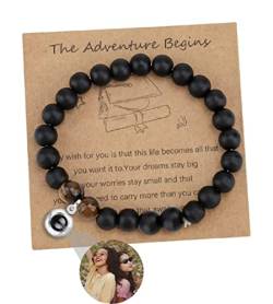 Personalisierte Foto Armband Rund Perle Projektion Armband mit Versteckte Bild im Stein Ich liebe dich Armband 100 Sprachen für Damen Herren Freunde Paar Vatertag Graduierung Memorial Geschenk von Liskanap