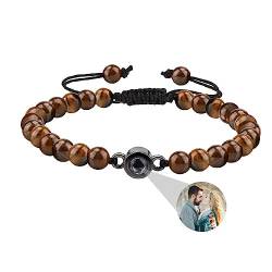 Personalisierte Foto Armband Runde Perle Projektion Armband mit Bild im Stein Ich Liebe Dich Armband 100 Sprachen für Damen Herren Paar Freundschaft Geschenk Einstellbar Seilband von Liskanap