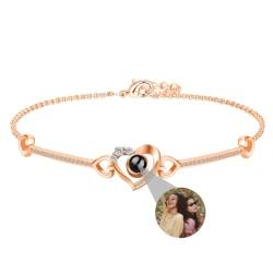 Personalisierte Foto Armband mit Bild Projektion Armband im Stein Herz Ich Liebe dich Armband 100 Sprachen für Damen Frauen Denkmal Weihnachten Freundschaft Geschenk Silber Rose Gold von Liskanap