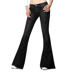Lisli Damen Jeans Schlaghose High Waist Stretch Skinny Bootcut Jeans Retro Stil Slim Fit Denim Hose Pants Blau EU 32-44 (EU36=Tag28, Neu Schwarz) von Lisli