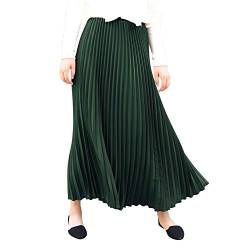 Lisli Damen Plissee Rock Maxi Falten Lang Swing Rock Faltenrock Hoch Taille Elastisch Einfarbig Gefaltetes Ausgestelltes Midi Rock für Festlich Cocktail Freizeit EU32-38 von Lisli