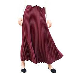 Lisli Damen Plissee Rock Maxi Falten Lang Swing Rock Faltenrock Hoch Taille Elastisch Einfarbig Gefaltetes Ausgestelltes Midi Rock für Festlich Cocktail Freizeit EU32-38 von Lisli