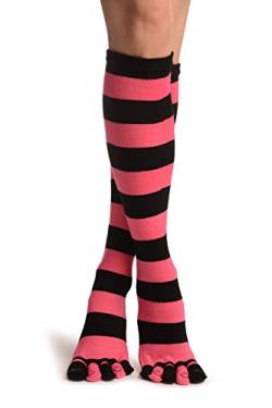 Light Pink & Black Stripes & Printed Smiles Knee High Toe Socks - Rosa Zehensocken, Einheitsgroesse (37-42) von LissKiss