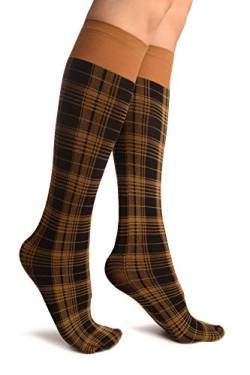 LissKiss Beige Scottish Tartan Socks Knee High - Beige Socken, Einheitsgroesse (37-42) von LissKiss