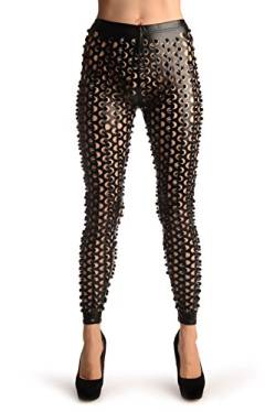 LissKiss Black 3D Cut Through Faux Leather Spikes - Schwarz Leggings Einheitsgroesse (34-38) von LissKiss