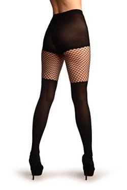 LissKiss Black Opaque With Fishnet Top - Schwarz Strumpfhose, Einheitsgroesse (34-42) von LissKiss