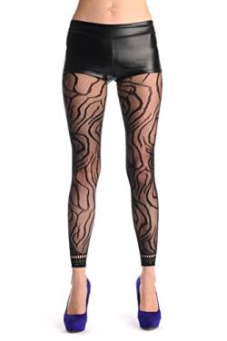 LissKiss Black Tiger With Lace Trim Footless Fishnet - Schwarz Blickdicht Netzstrumpfhose Ohne Fuß (Leggings) Einheitsgroesse (34-42) von LissKiss