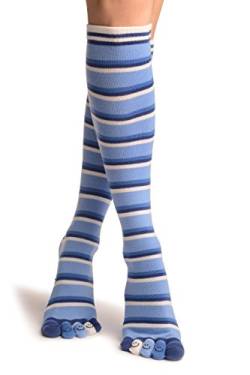 LissKiss Blue & Dark Blue Stripes & Printed Smiles Knee High Toe Socks - Blau Zehensocken Einheitsgroesse (37-42) von LissKiss