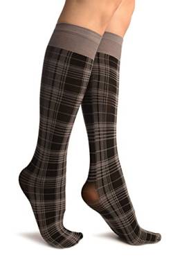 LissKiss Grey Scottish Tartan Socks Knee High - Grau Socken, Einheitsgroesse (37-42) von LissKiss