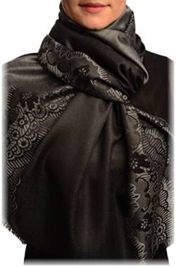 LissKiss Grey Woven Lace On Black Pashmina Feel - Schwarz Scarf, Schal, Einheitsgroesse - 70cm x 180cm von LissKiss