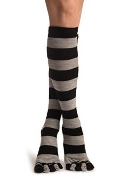 LissKiss Grey & Black Stripes & Printed Smiles Knee High Toe Socks - Grau Zehensocken, Einheitsgroesse (37-42) von LissKiss