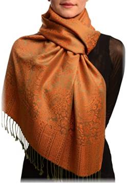 LissKiss Khaki Green & Orange Paisleys Pashmina Feel With Tassels - Gr?n Scarf, Schal, Einheitsgroesse - 70cm x 180cm von LissKiss