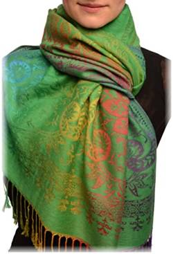 LissKiss Mirrored Ombre Paisleys On Grass Green Pashmina Feel with Tassels - Gr?n Scarf, Schal Einheitsgroesse (70cm x 180cm) von LissKiss