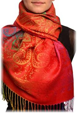 LissKiss Mirrored Ombre Paisleys On Red Pashmina Feel With Tassels - Rot Scarf, Schal Einheitsgroesse (70cm x 180cm) von LissKiss