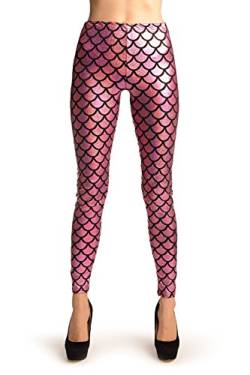 LissKiss Pink Shiny Gloss Mermaid Scales Leggings - Rosa Leggings, Einheitsgroesse (34-38) von LissKiss