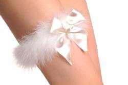 LissKiss White Marabou Feather With White Satin Bow - Weiß Strumpfband Einheitsgroesse (34-42) von LissKiss