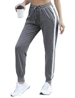 Litherday Jogginghose Damen Lang Sporthose 100% Baumwolle Freizeithose mit Taschen und Elastischer, Dunkelgrau, XXL von Litherday