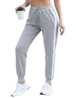 Litherday Jogginghose Damen Lang Sporthose 100% Baumwolle Freizeithose mit Taschen und Elastischer, Hellgrau, M von Litherday