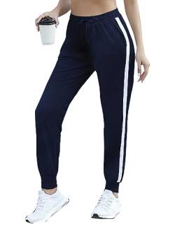 Litherday Jogginghose Damen Lang Trainingshose Baumwolle Freizeithose Jogger Fitness Sweathose Modern Laufhosen mit Taschen Elastischer, Dunkelblau, M von Litherday